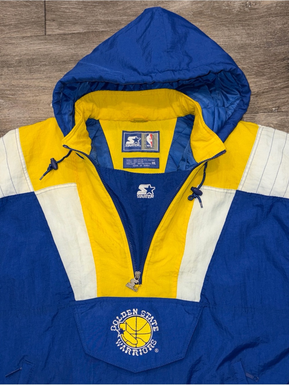 Vintage 90s Starter Golden State Warriors Pullover Puffer Jacket XXL & Hat RARE - Picture 6 of 16